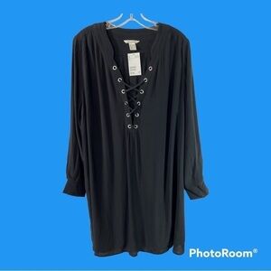 H & M Mama Lace Up Accent Black Long Sleeve Dress NWT Sz L